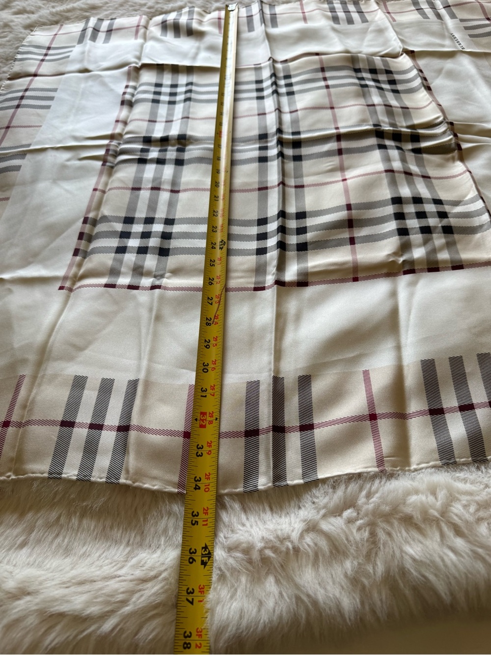 Burberry Beige Plaid Silk Square Scarf - Picture 15 of 16